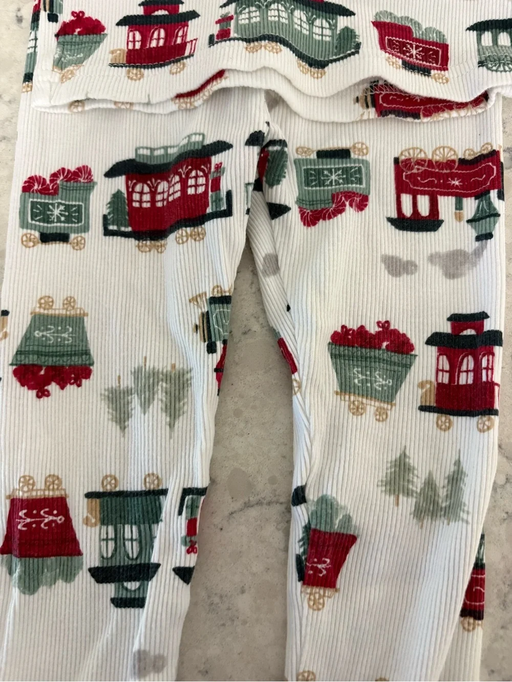 Carter's White Kids Pajama Set with Red & Green Train Print Christmas